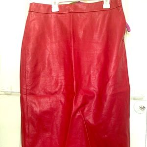 Red leather pencil skirt